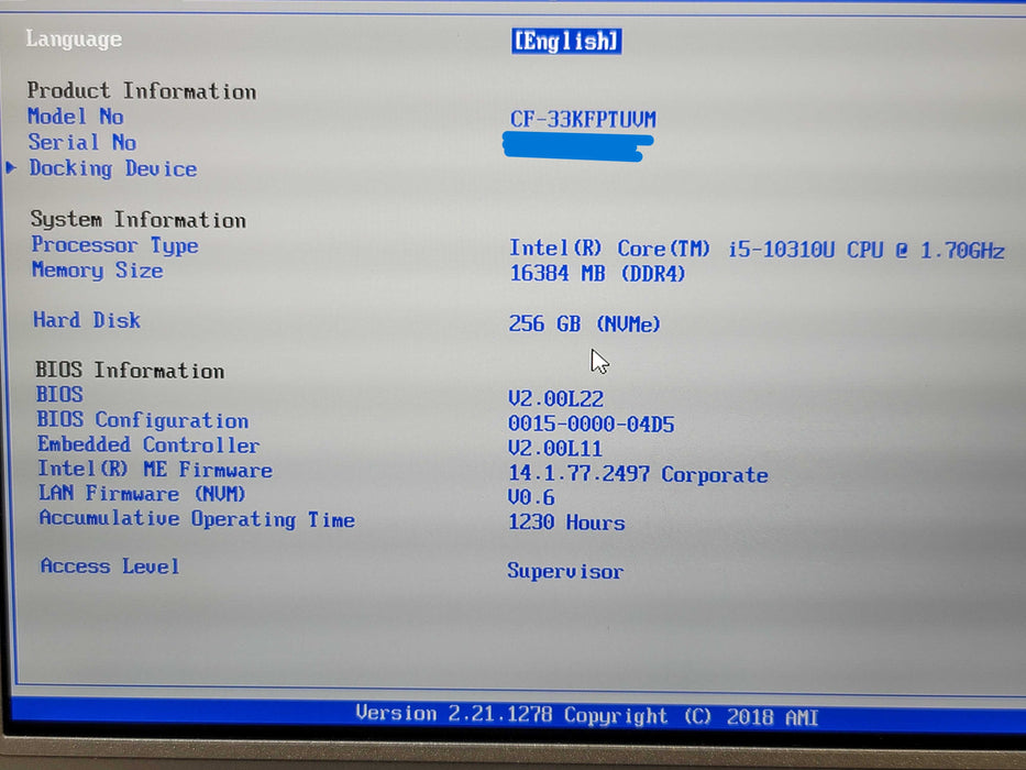 Panasonic ToughBook CF-33 MK2 i5-10310U 16GB RAM 256GB NVMeREAD β