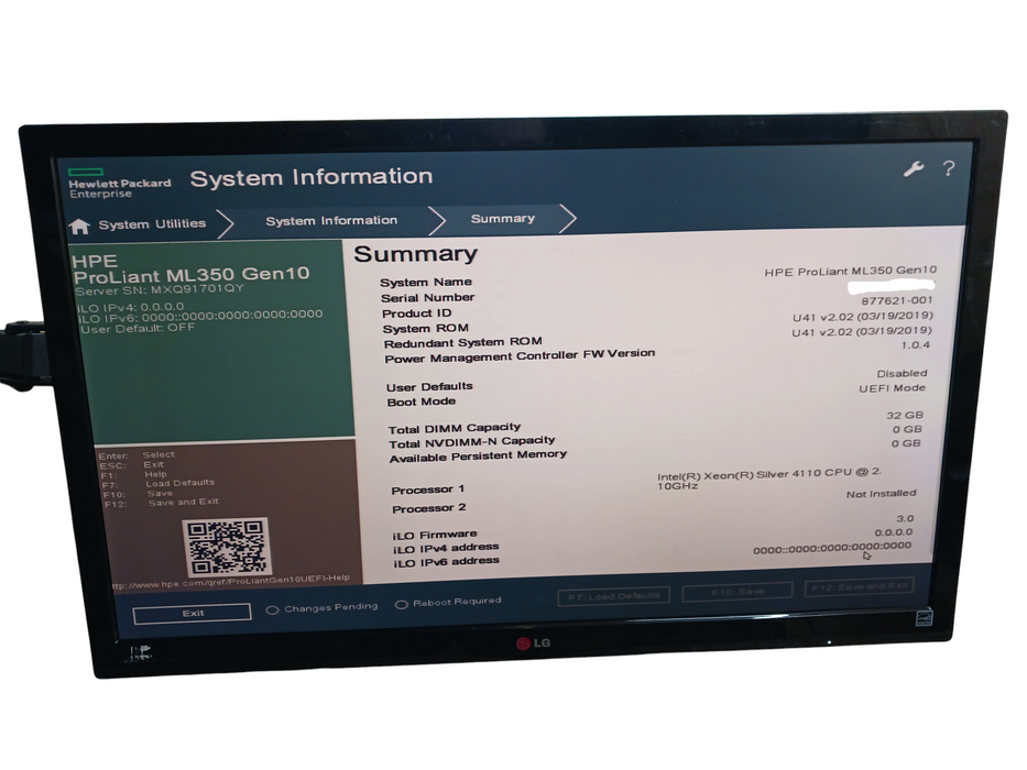 HPE ProLiant ML350 Gen10 Xeon Silver 4110 @ 2.10Ghz 32GB DDR4 P408i-a