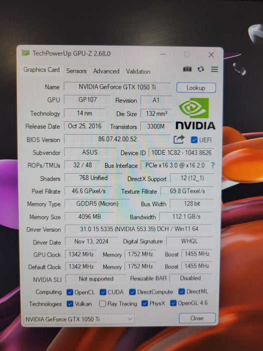 Asus Cerberus Nvidia GeForce GTX 1050 TI 4GB GDDR5 Graphics Card !