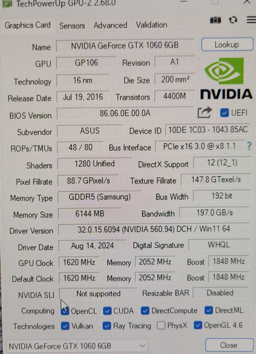 Asus STRIX-GTX1060-06G-Gaming 6GB GDDR5 Graphics card _