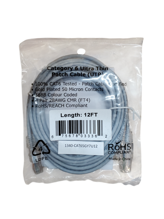 Category 6 Ultra Thin Patch Cable (UTP) - 12FT - NEW Q