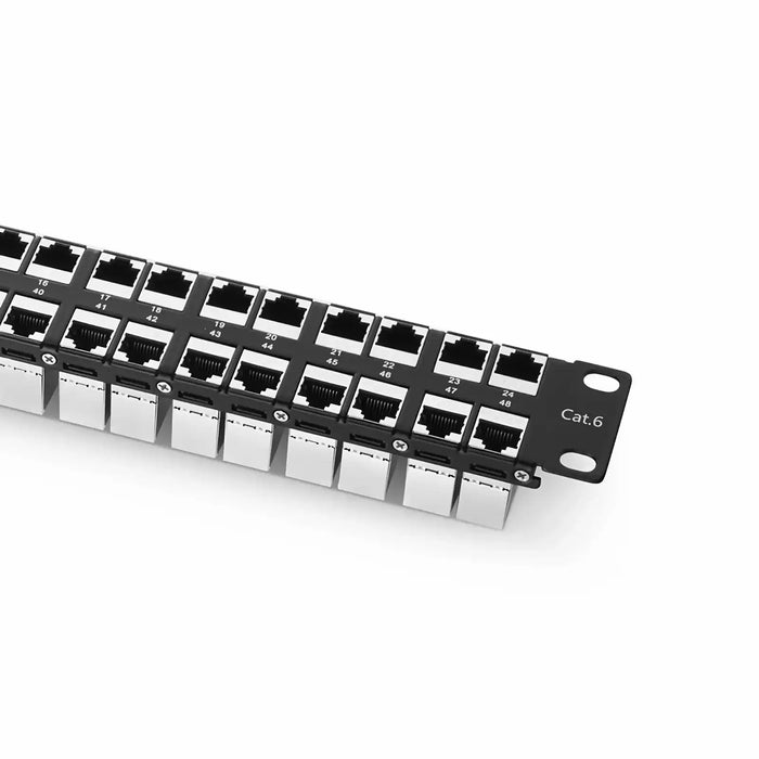 FS.COM 48-Port Cat6 Shielded Patch Panel 1U Rack Mount C6P-S48FT1U Ethernet Q