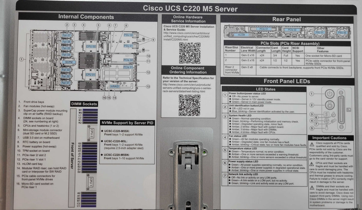 CISCO USC C220 M5 Barebones 1U - 4x3.5" Bays 2x1050W PSU %