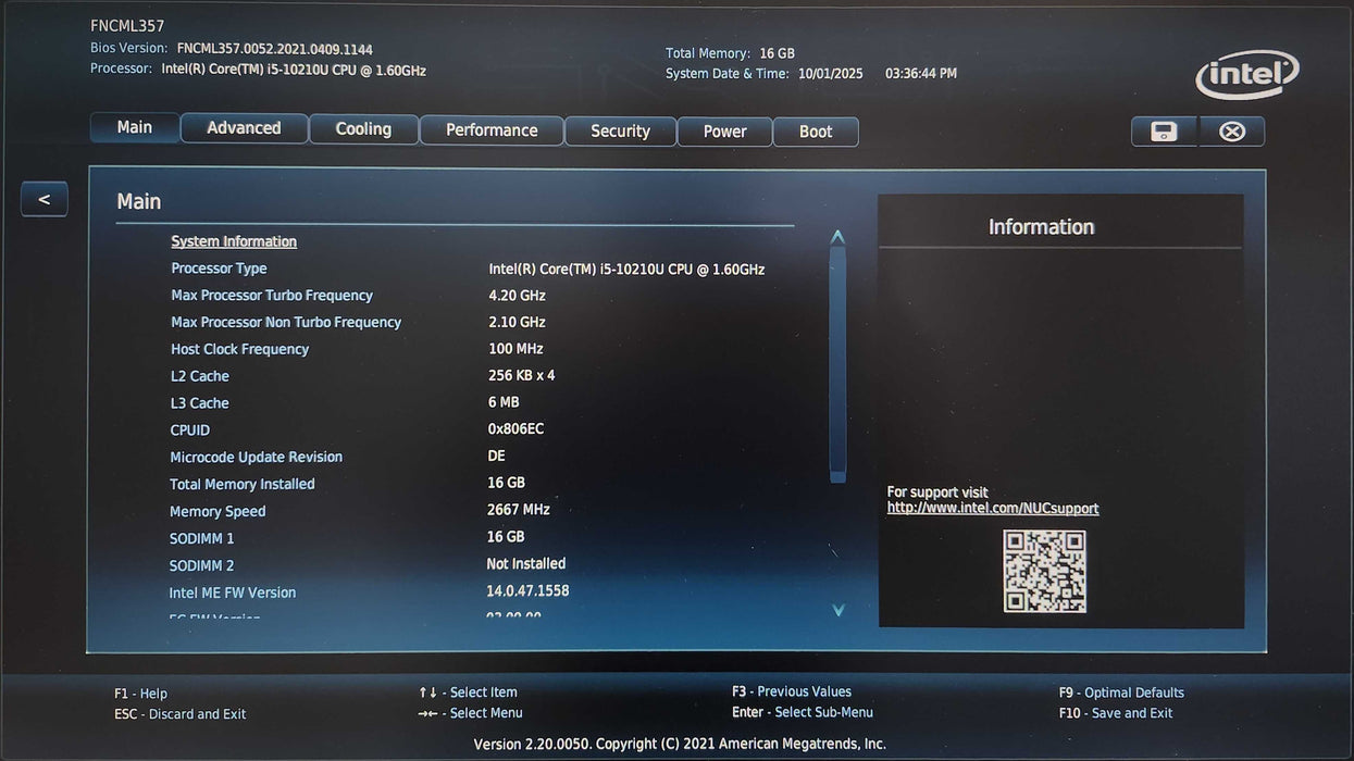 Intel NUC NUC10FNH, i5-10210U 1.60GHz, 16GB DDR4, 1TB SSD