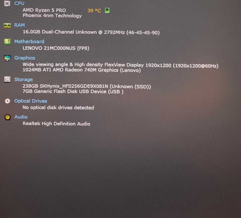 Lenovo ThinkPad T14 Gen 5 AMD Ryzen 5 PRO 8540U 16GB RAM 256GB SSD READ   Lap200
