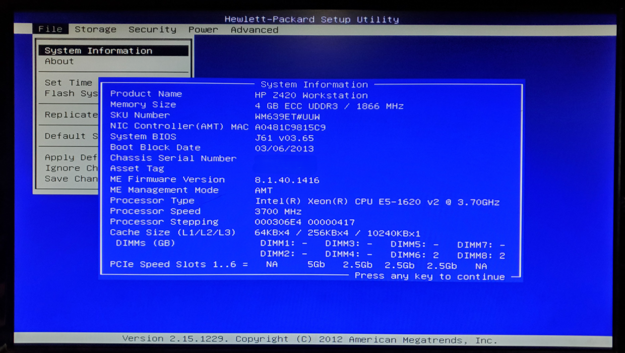 HP Z420 Workstation Xeon E5-1620 4GB DDR3 - No HDD/GPU
