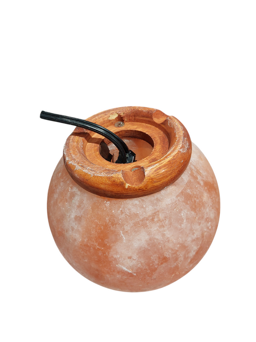 Sphere Salt Rock Stone Light - Wooden Base , Cable Cut  =