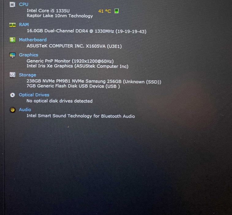 Asus VivoBook X1605VA Core i5-1335U@1.30GHz 16GB RAM 256GB SSD  Lap200