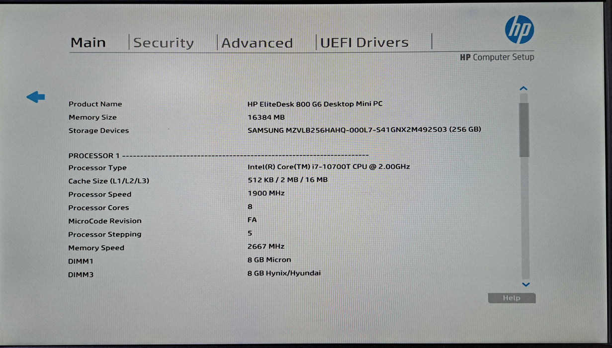 HP EliteDesk 800 G6 Mini PC | Intel Core i7-10700T, 16GB DDR4, 256GB NVMe )