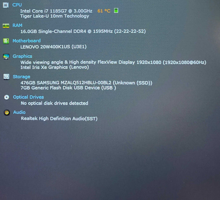 Lenovo ThinkPad T15 Gen 2 TOUCH Core i7-1185G7@3.00GHz 16GB RAM 512GB SSD  Lap200