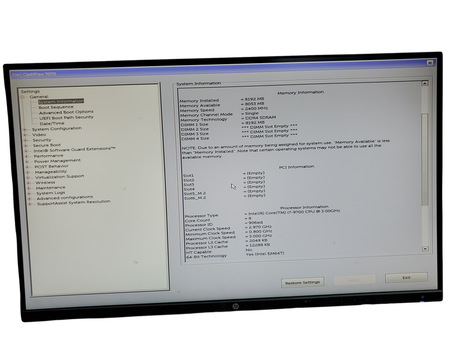 Dell Optiplex 7070 Desktop Core i7-9700@3.0GHz 8GB DDR4 - No HDD