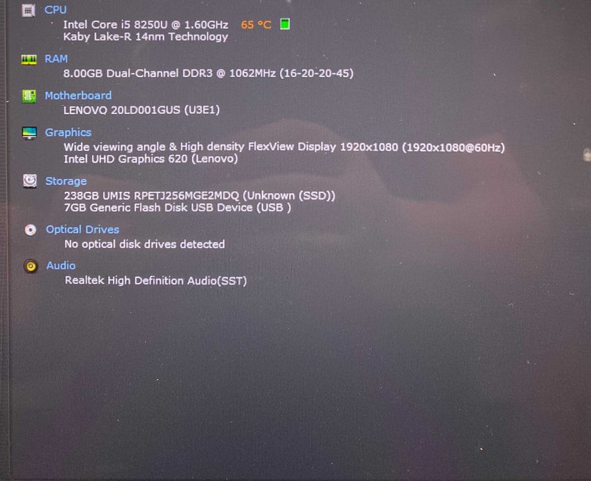 Lenovo ThinkPad X1 Yoga TOUCH Core i5-8250U 1.60GHz 8GB RAM 256GB SSD  Lap200