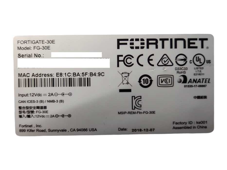 Fortinet FortiGate FG-30E, Network Security Firewall, Factory Reset