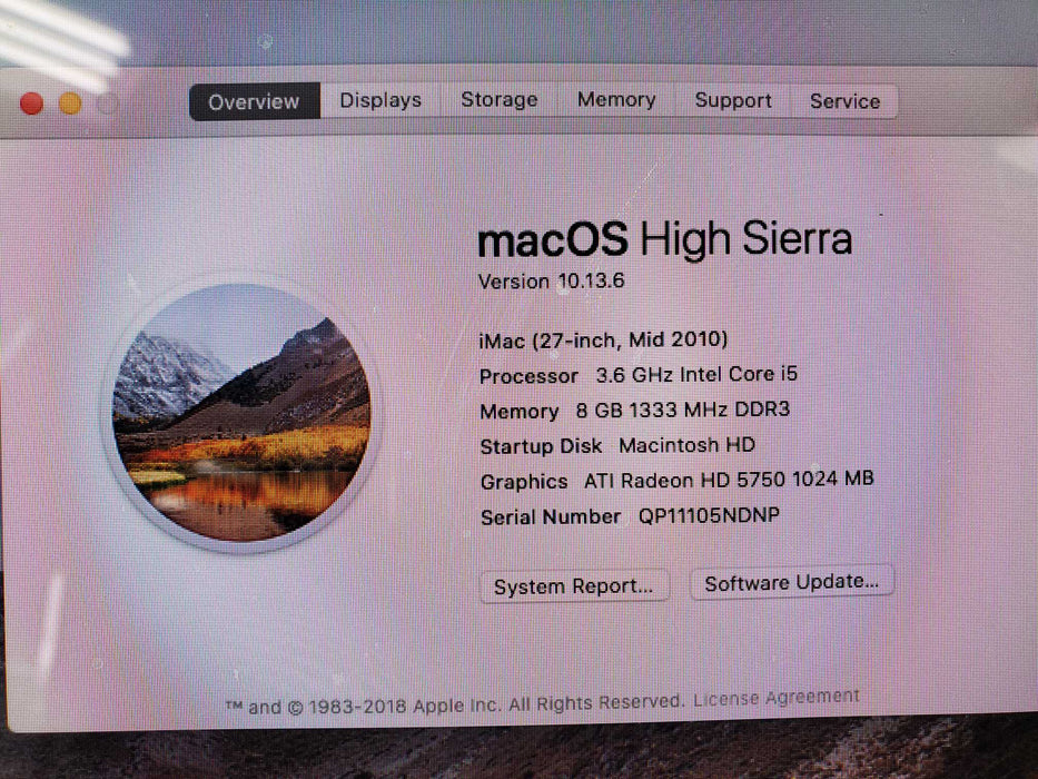Apple iMac A1312 2010 i5  3.60GHZ 27" 8GB RAM 1TB HDD OSX