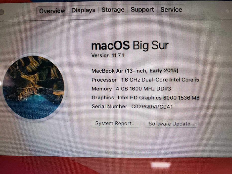 Apple MacBook Air 13" 2015 A1466 i5 1.6GHz 4GB RAM 256GB ssd