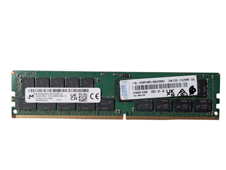 Micron 32GB DDR4 Server RAM Memory 2Rx4 PC4-2666V-RB2-12 Q-