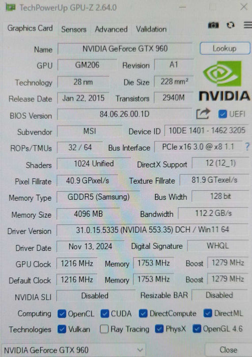 MSI GeForce GTX 960 4GB GDDR5 Graphics Card _