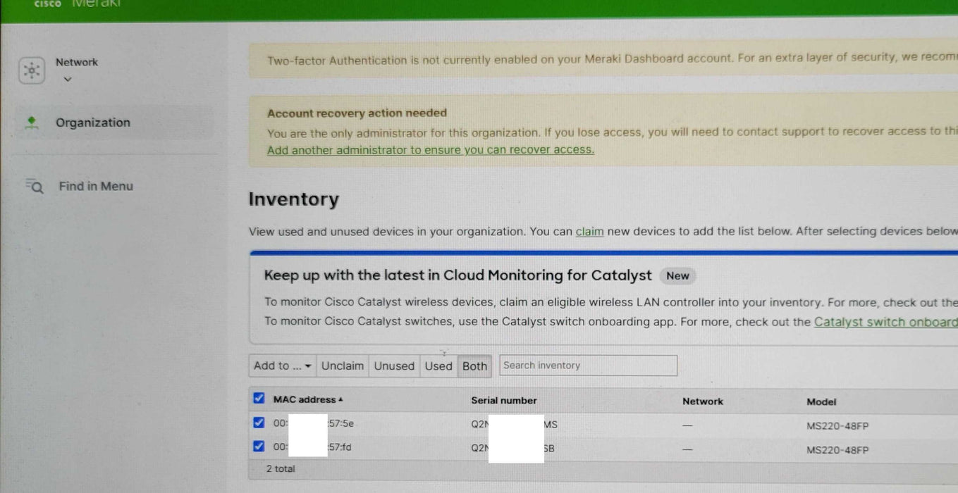 Cisco Meraki MS220-48FP-HW 48-Port Cloud Managed PoE Gigabit Switch Unclaimed Q