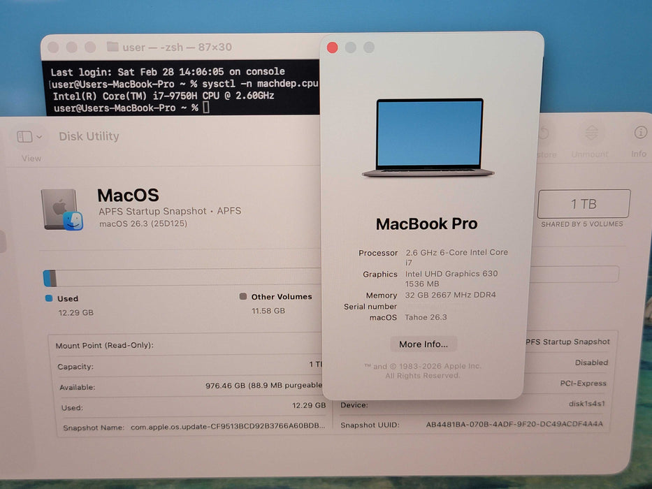 Apple Macbook Pro 2019 6-Core i7-9750H @ 2.6GHz 32GB DDR4 1TB SSD GPU (