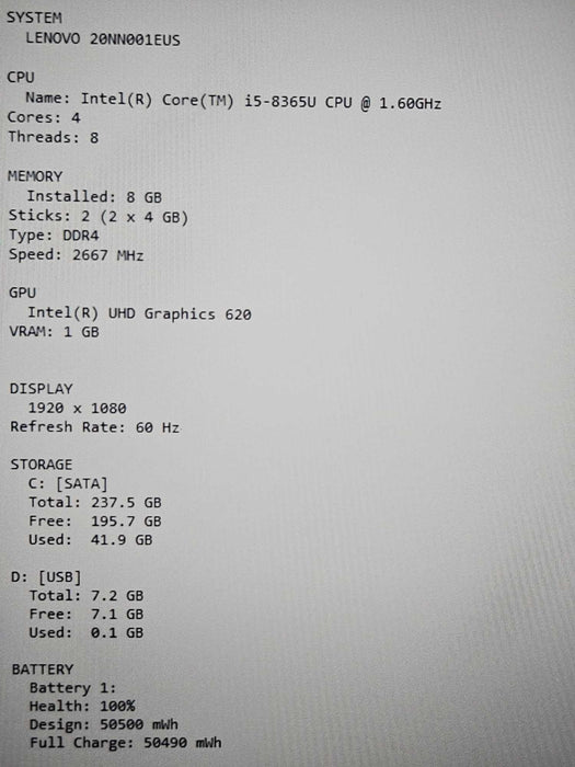 Lenovo ThinkPad X390 i5-8365U 8GB RAM 256GB SSD  β