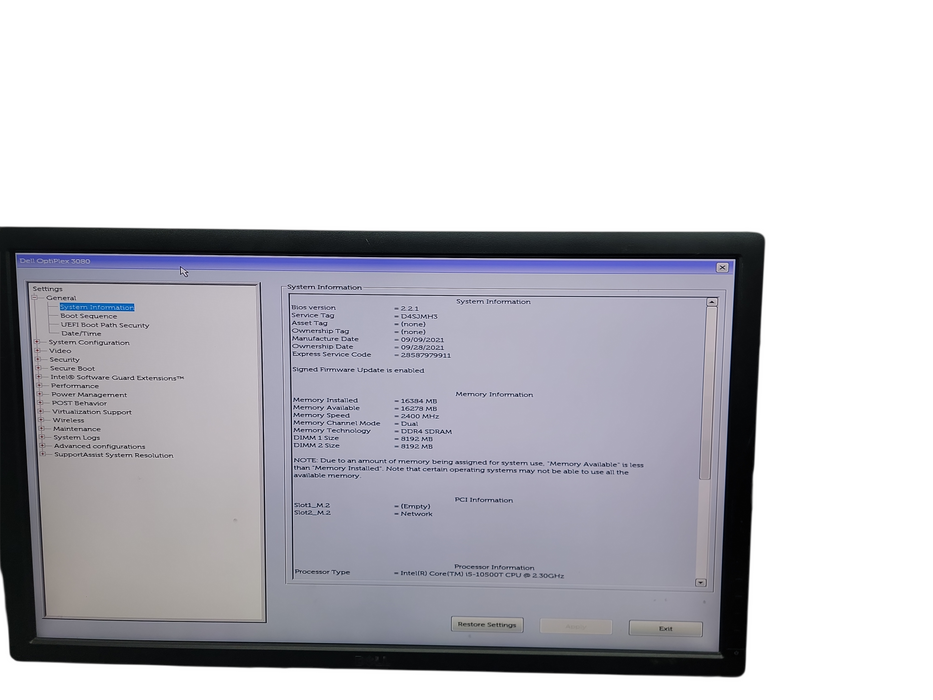 Dell OptiPlex 3080 Micro i5 - 10500T @ 2.30GHz 16GB DDR4 Ram No HDD θ
