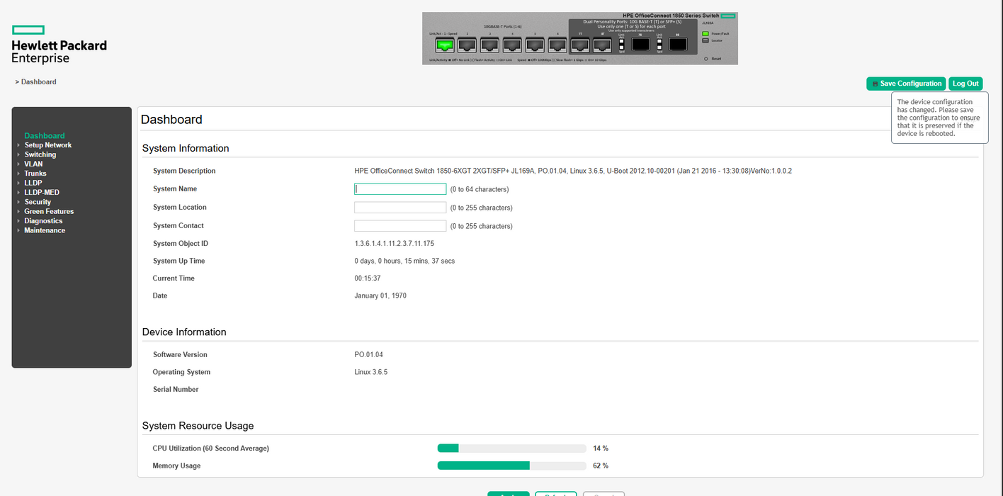 HPE OfficeConnect Switch 1850-6XGT 2XGT/SFP+ JL169A | 6-Port 10GBase-T )