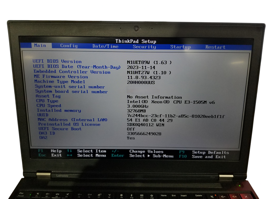Lenovo ThinkPad P51 Xeon E-1505M v6 32GB DDR4 Quadro M2200 256GB NVMe *READ  Lap200