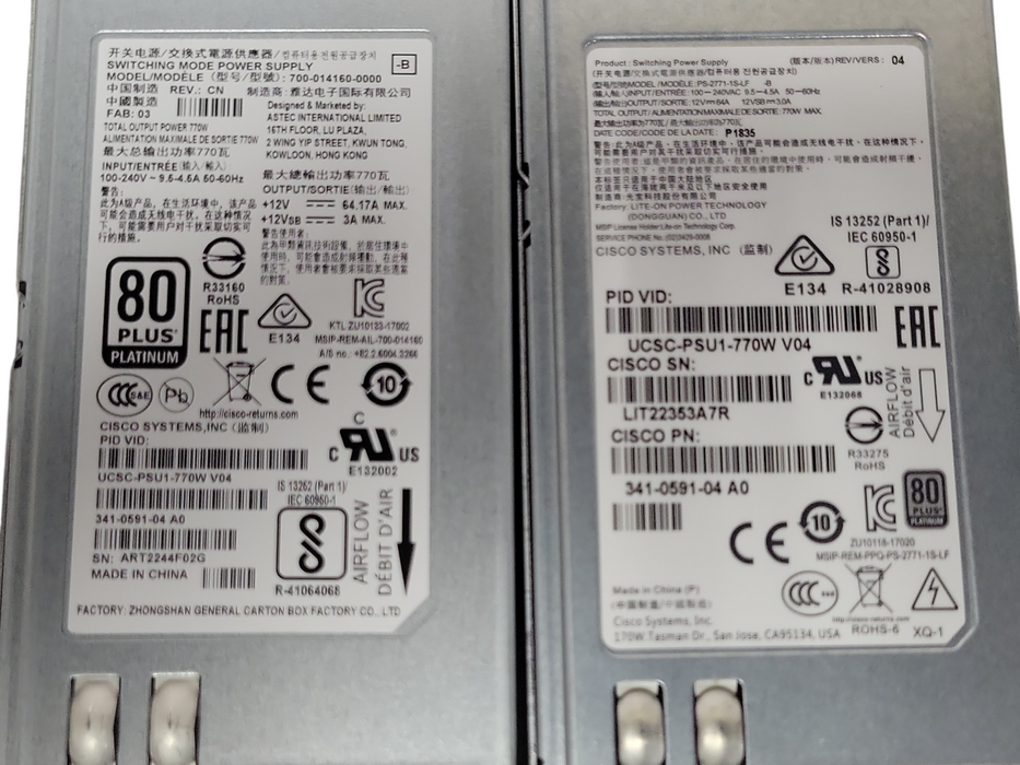 Lot of 2x Cisco 80 Plus Platinum 770W Power Supply P/N: UCSC-PSU1-770W _