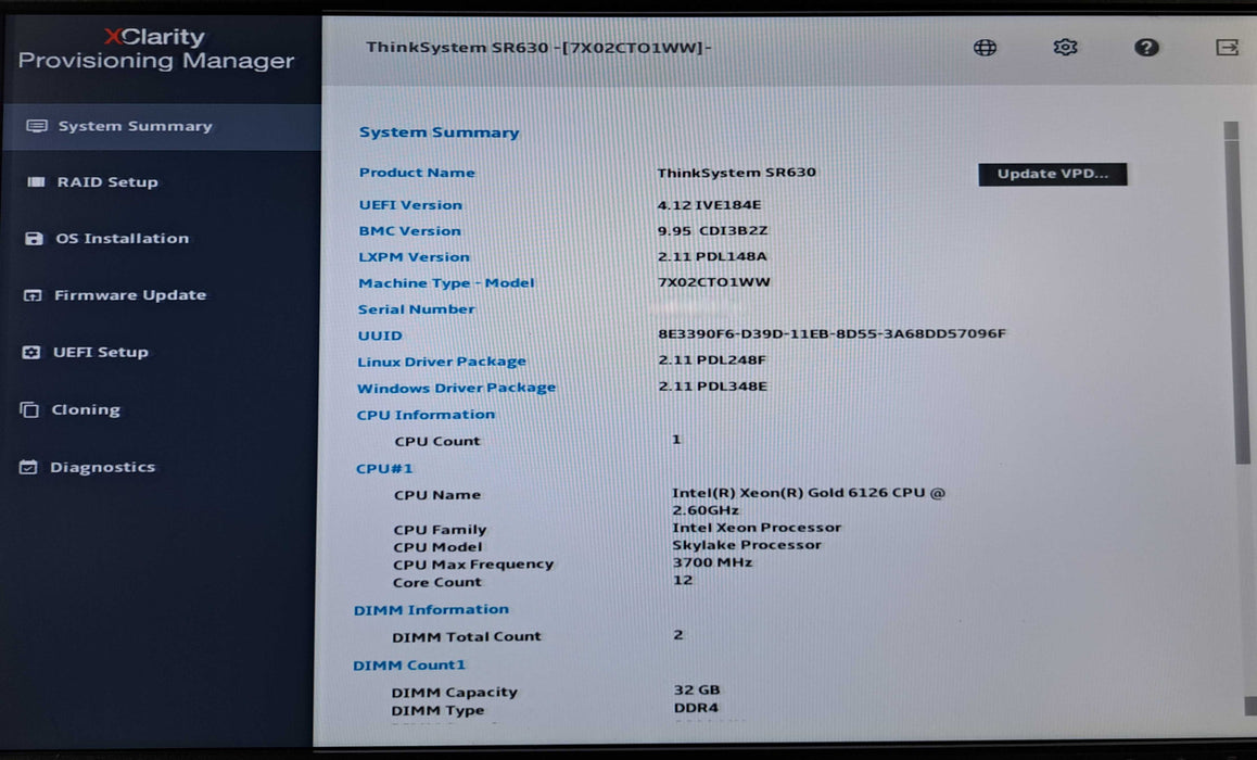 Lenovo ThinkSystem SR630 1U | Xeon Gold 6126 @2.60GHz, 64GB DDR4, 930-8i