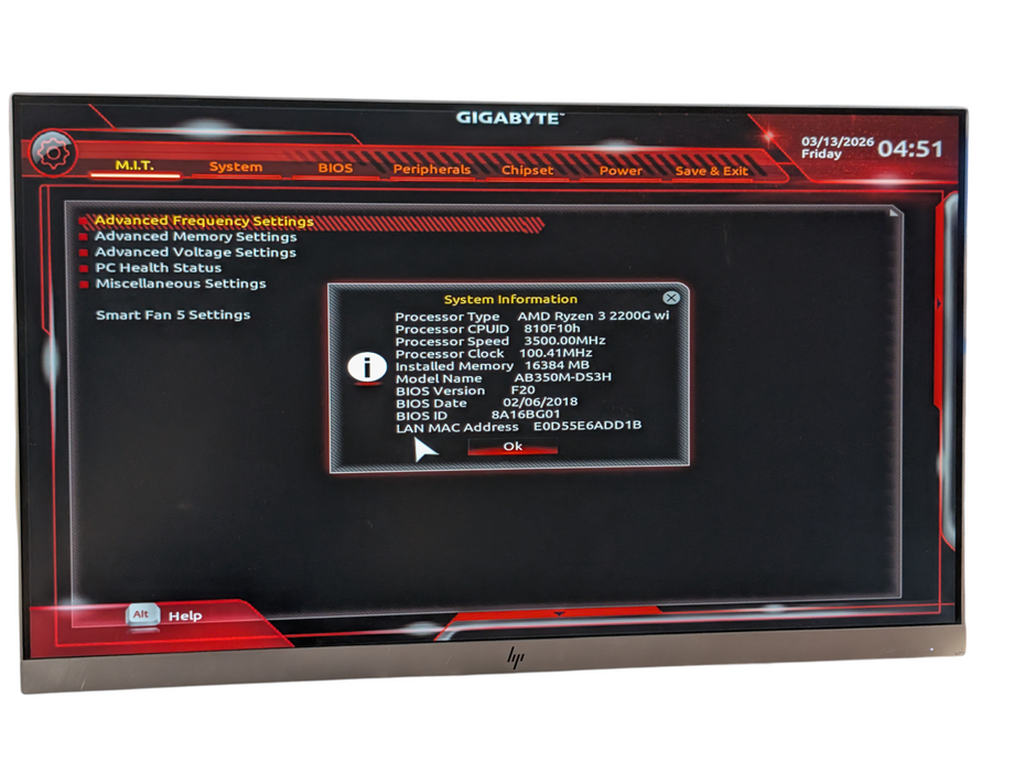 GIGIABYTE GA-AB350M-DS3H AMD Ryzen 3 2200G 16GB RAM AM4 Motherboard Combo -