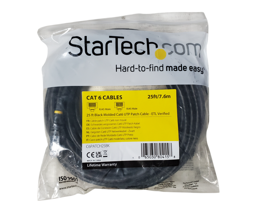 StarTech.com Cat 6 Internet Cable 25 ft RJ45 Male to RJ45 black