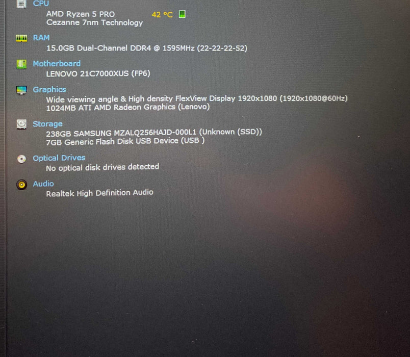 Lenovo ThinkPad L15 Gen 3 AMD Ryzen 5 PRO 5675U 16GB RAM 256GB SSD READ  Lap200