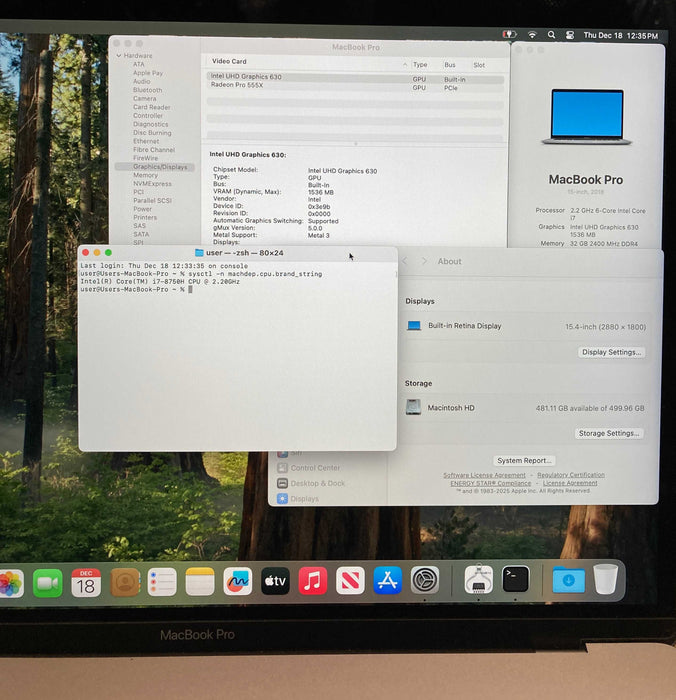 Apple MacBook Pro 15' 2018 i7-8750H 32GB  512 SSD For Parts/Repair READ!