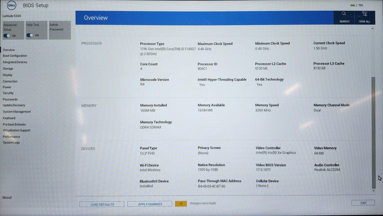 Dell Latitude 5320, i5-1145G7 @ 2.60GHz, 16GB DDR4, 256GB NVMe, No AC  Lap200