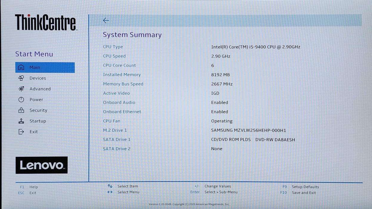 Lenovo ThinkCentre M720e SFF, i5-9400 2.90GHz, 8GB DDR4, 256GB NVMe