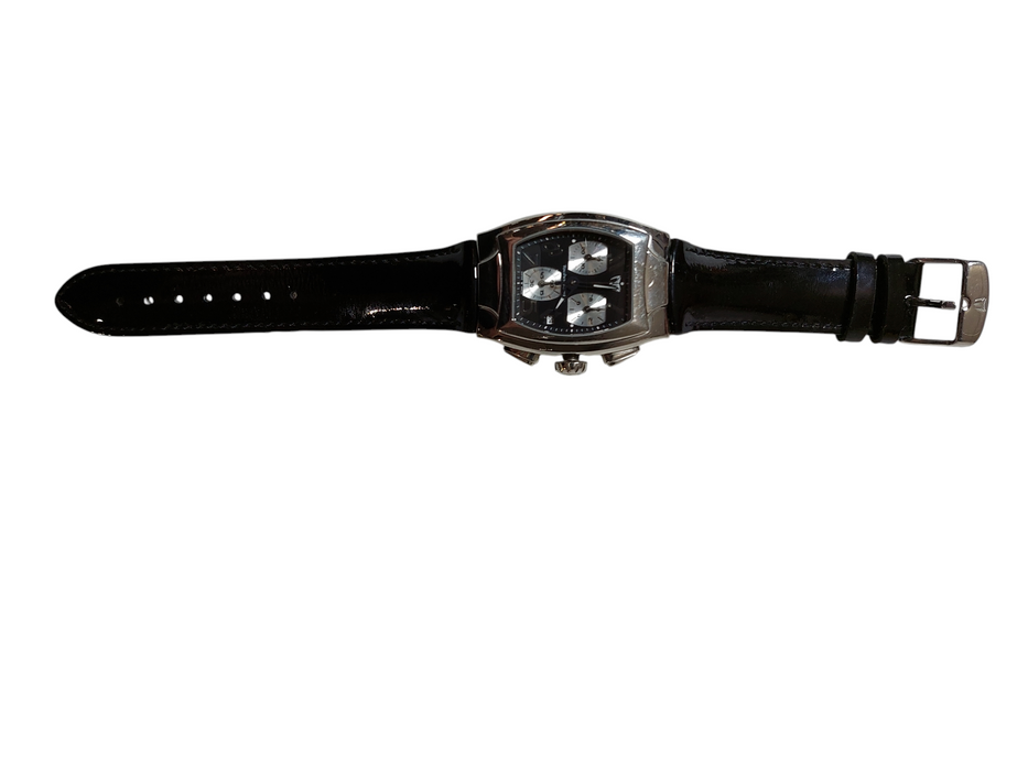 TechnoMarine Swiss Made Saphire Crystal Ladies Black Leather w Date  =