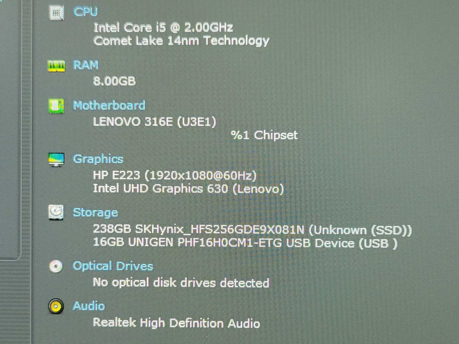 Lenovo ThinkCentre Mini M70q Gen2, Core i5-10400T 8GB RAM, 256GB M.2  _
