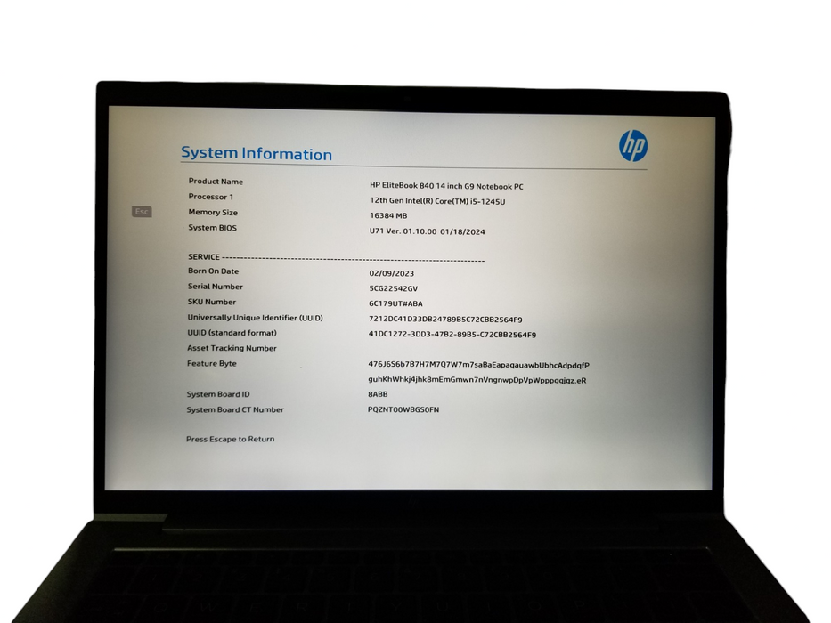 HP EliteBook 840 G9 Core i5-1245U 2.5GHz Iris Xe 16GB DDR5 256GB NVMe W/P.Adapter  Lap200