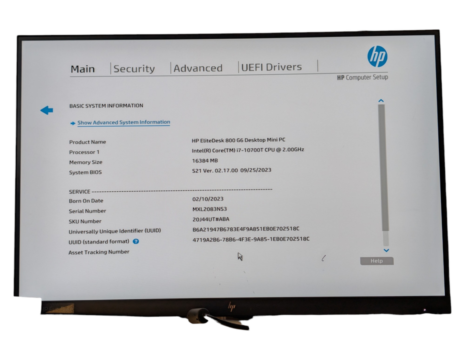 HP EliteDesk 800 G6 mini Intel Core i7-10700T 16GB RAM 256GB NVMe  -