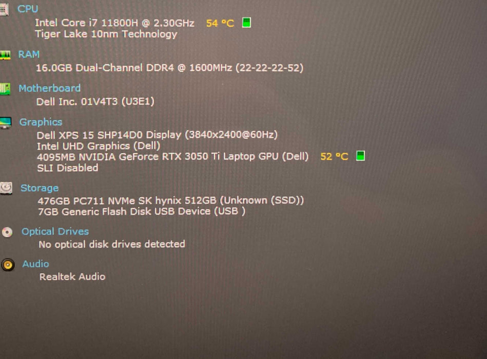 Dell XPS 15 9510 4K TOUCH i7-11800H RTX3050 4GB GPU 16GB RAM 512GB SSD READ  Lap200