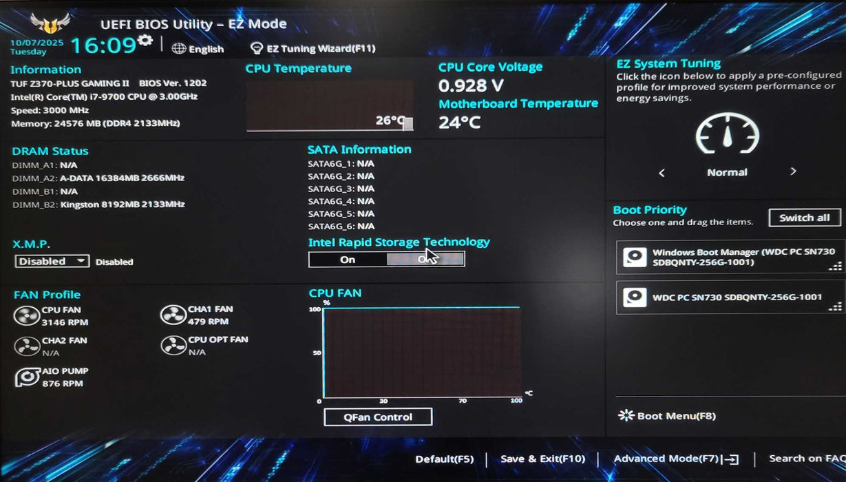 Custom/Asus PC, Core I7-9700 3.00GHz, 24GB DDR4, 256GB NVME, 650W PSU _