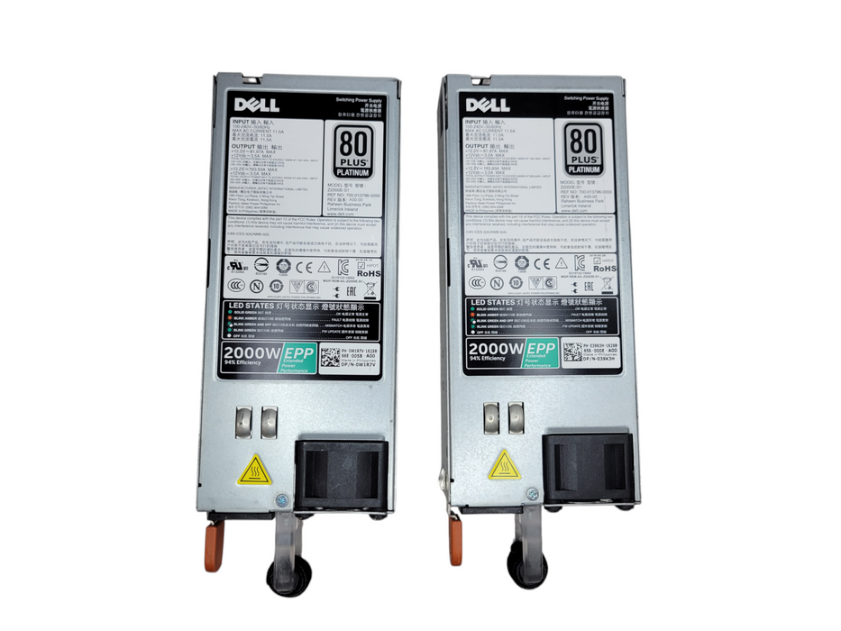 Lot of 2x - Dell W1R7V PowerEdge FX2 R640 2000W 80 Plus Platinum HS EPP %
