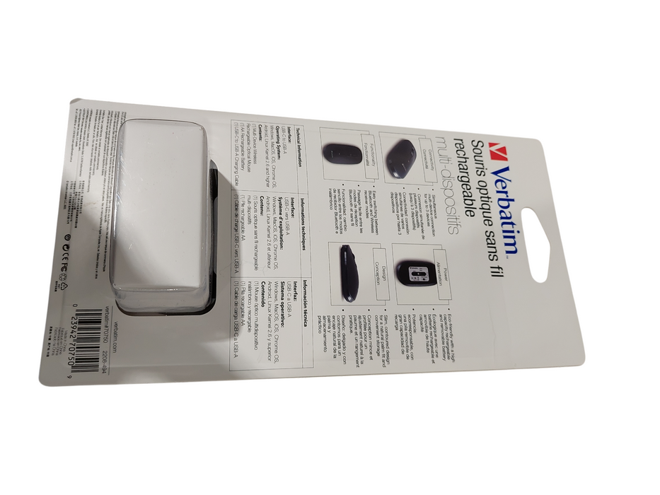 Verbatim Multi-Device Wireless Rechargeable Optical Mouse Black (New) Q=
