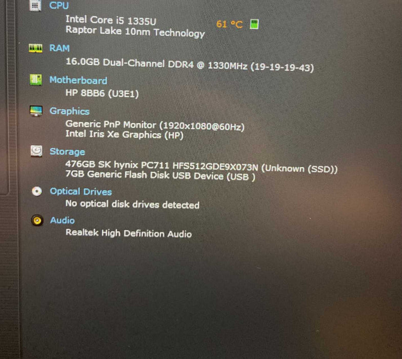 HP Laptop 15 Core i5-1335U@1.3GHz 16GB RAM 512GB SSD  Lap200