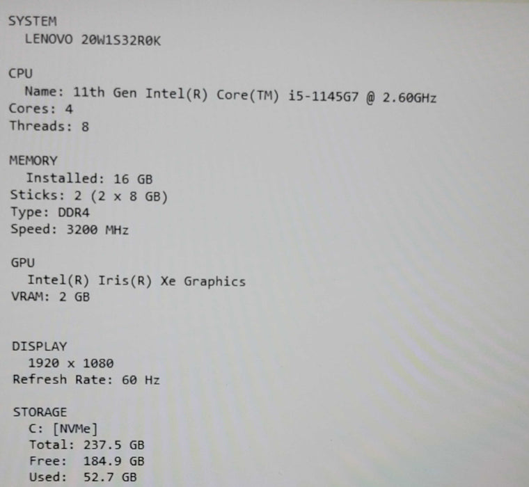 Lenovo ThinkPad T14 Gen 2 i5-1145G7 16GB DDR4 256GB NVMe β Lap200
