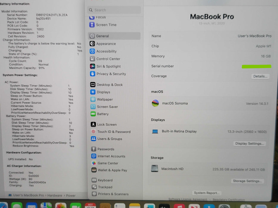 Apple MacBook 13" 2020 M1 16GB RAM 250GB SSD  β