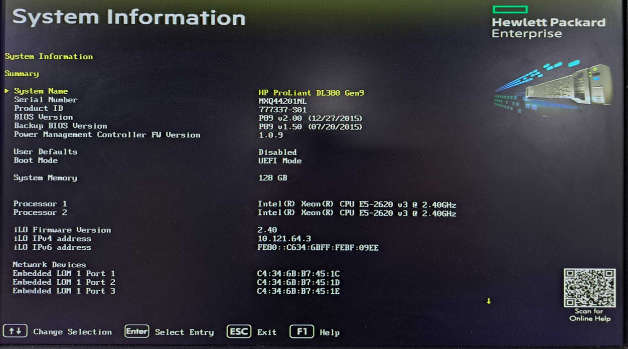 HP DL380 Gen9 2U 8x 2.5", 2x Xeon E5-2620 v3 2.40GHz, 128GB DDR4, P440ar