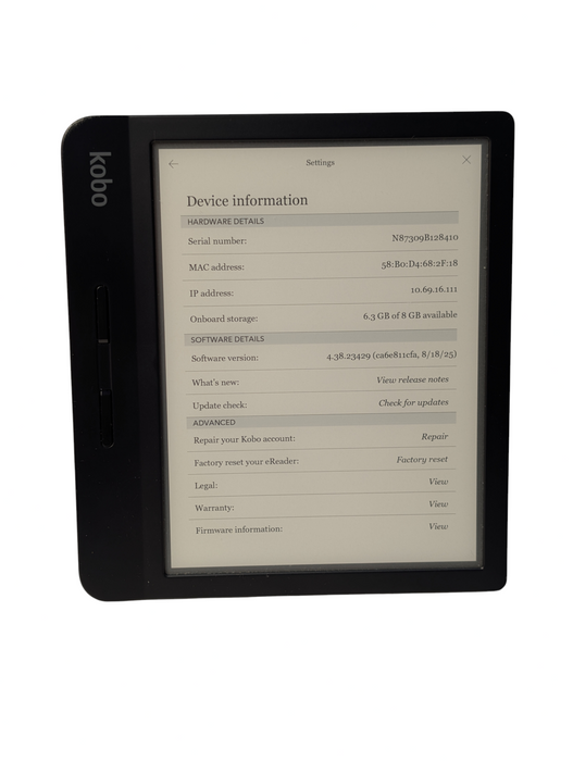 Kobo Libra H2O N873 eBook eReader Tablet  -