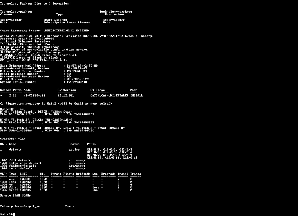 Cisco WS-C3850-12S-E | 12-Port 1GbE SFP Switch w/ 1x 350W PSU )