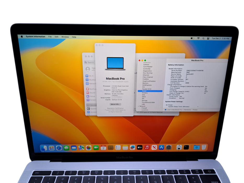 Apple MacBook Pro 13" 2017 | Intel Core i5-7360U, 16GB RAM, 512GB SSD )